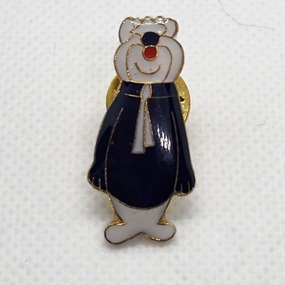 Vintage Enamel Blue & White Bear Pin